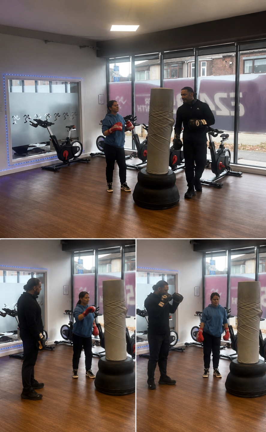 Sidekick one-to-one youth mentoring session in a boxing and fitness studio.